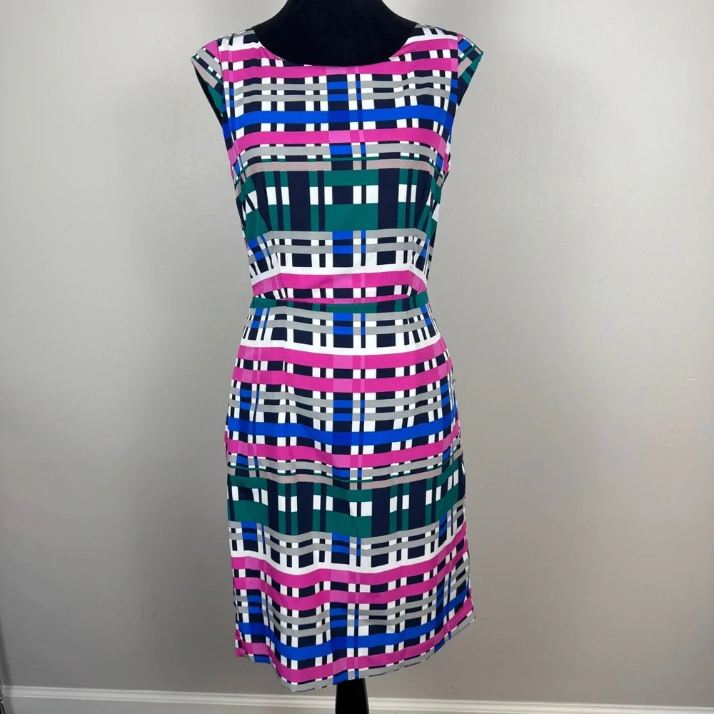 Banana Republic Sheath Dress Womens 4 Multicolor Plaid Sleeveless Lined - Picture 2 of 8